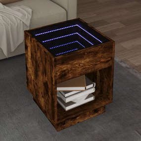 Tavolino da salotto con led infinity rovere fumo 40x40x50 cm