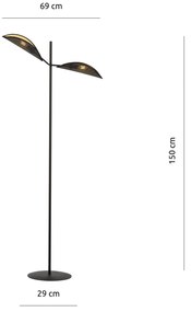 Piantana Moderno Eridano Acciaio Nero Oro 2 Luci E14 Ip20