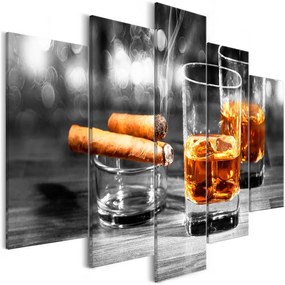 Quadro Cigars and Whiskey (5 Parts) Wide  Colore Marrone, Dimensioni e Misure 225x100