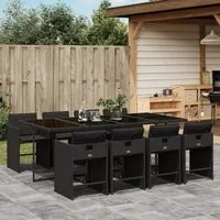 Set da Pranzo da Giardino 9 pz con Cuscini Nero in Polyrattan 3211099