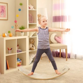Costway Balance board curvo in legno con capacità di carico 220 kg, Tavoletta di equilibrio per bambini 88,5x39x19cm