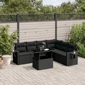 Set divani da giardino con cuscini 7pz nero polyrattan