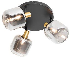 Faretto da soffitto nero con oro e vetro fumé 3 luci - Zuzanna