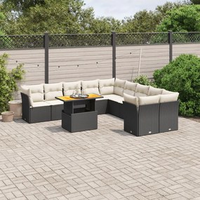 Set divani da giardino 11 pz con cuscini in polyrattan nero