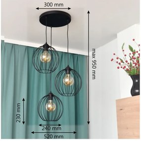 Lampadario LED a sospensione con filo MERCURE 3xE27/15W/230V ø 50 cm nero