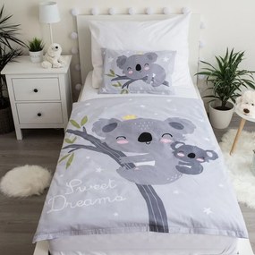 Set copripiumino e federa da bambini grigio in cotone per culla 100x135 cm Koala "Sweet Dreams" – Jerry Fabrics