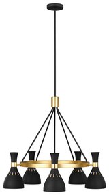 Lampadario Contemporaneo Joan Acciaio Nero Mezzanotte Ottone Brunito 5 Luci E27