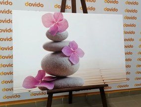 Quadro su tela – Equilibrio di pietre e fiori orientali rosa