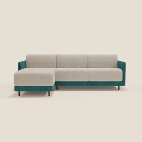 Narciso divano letto angolare con materasso alto 18 cm e penisola contenitore in tessuto bicolore impermeabile T11 e T06