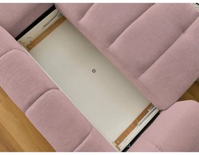 Divano angolare rosa allungabile e con contenitore (penisola a destra/chaise lounge) con rivestimento in ciniglia Fuji – Bobochic Paris