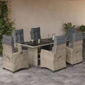 Set da pranzo da giardino 7 pz cuscini polyrattan grigio chiaro