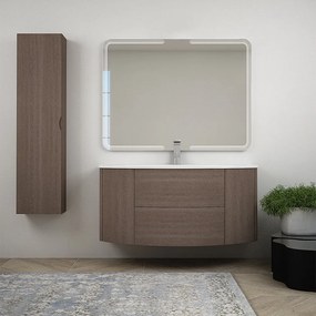 Mobile per bagno Nairobi 120 cm sospeso Rovere scuro con specchio led e colonna da 140 cm