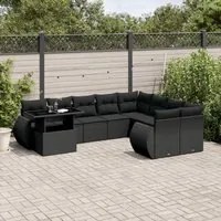 Set Divani da Giardino 10pz con Cuscini in Polyrattan Nero 3268765