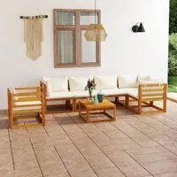 Set Divani da Giardino 7 pz con Cuscini Crema Massello Acacia 3057660