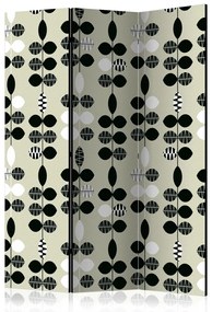 Paravento design Palline nere e bianche (3-parti) - motivo geometrico su sfondo chiaro
