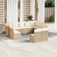 Set Divani da Giardino 11 pz con Cuscini Beige in Polyrattan 3218348