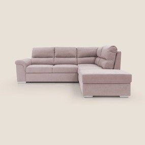 Minerva divano angolare con estraibile a cassettone e pouf contenitore in tessuto morbido impermeabile T02 rosa