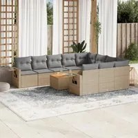 Set Divani da Giardino 11 pz con Cuscini Beige in Polyrattan 3224743