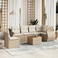 Set Divani da Giardino 7 pz con Cuscini Beige in Polyrattan 3225029