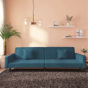 Divano Letto A 2 Posti Con 2 Cuscini Blu İn Velluto /