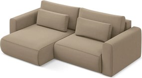 Divano angolare marrone chiaro allungabile/con contenitore (con penisola a sinistra/con chaise lounge) con rivestimento in velluto Kapua – Makamii