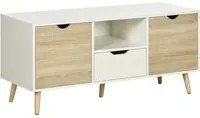 Mobile TV Fino a 55 110x40x50 cm con Cassetti Ripiani Aperti e Armadietti in Truciolato Bianco e Colore Legno