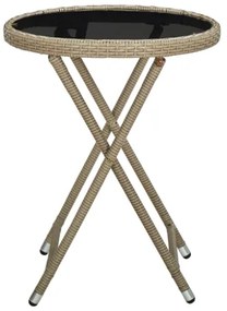 Tavolino Beige 60 cm in Polyrattan e Vetro Temperato