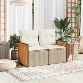 Divano da giardino con cuscini a 2 posti beige in polyrattan