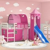 Letto a Soppalco con Torre Bambini Rosa 80x200cm Massello Pinocod mxl 85320