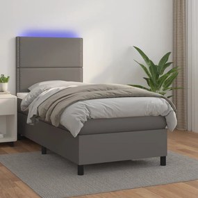 Giroletto Molle Con Materasso E Led Grigio 90x200cm Similpelle /