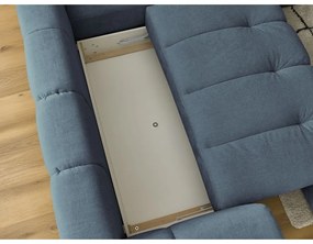 Divano angolare blu allungabile e con contenitore (penisola a destra/a L) con rivestimento in ciniglia Fuji – Bobochic Paris