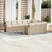 Set Divano da Giardino 10 pz con Cuscini Beige in Polyrattan 3251825