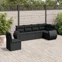 Set Divano da Giardino 6 pz con Cuscini Nero in Polyrattan 3221424