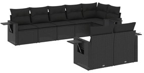 Set divani da giardino con cuscini 8 pz nero in polyrattan