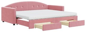Divano letto estraibile con cassetti rosa 90x200 cm velluto