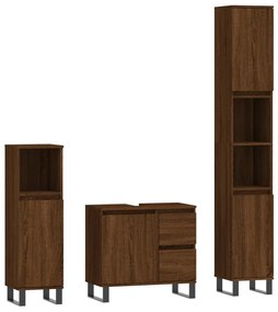 Set mobili da bagno 3 pz rovere marrone in legno multistrato