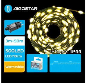 Aigostar - Catena LED natalizia da esterno 500xLED/8 funzioni 53m IP44 bianco caldo