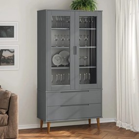 Vetrina Molde Grigia 90x35x175 Cm İn Legno Massello Di Pino /