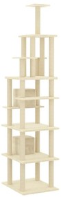 Albero per Gatti con Pali Tiragraffi in Sisal Crema 216 cm