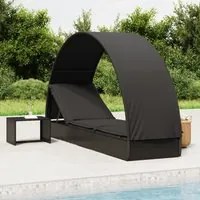 Lettino con Tetto Rotondo Nero 211x57x140 cm Polyrattan 319644