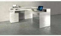 Scrivania Dcerretell, Scrittoio angolare con sopralzo, Scrivania ufficio multiuso, 180x90h160 cm, Bianco