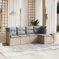 Set Divano da Giardino 5 pz con Cuscini Beige Misto Polyrattan 3263135