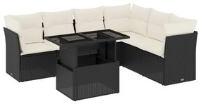 Set divani da giardino con cuscini 7pz nero polyrattan