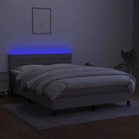 Letto a molle materasso e led grigio chiaro 140x200 cm tessuto