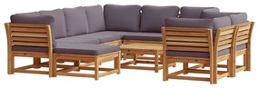 Set salotto da giardino 10 pz con cuscini legno massello acacia