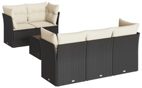 Set divani da giardino con cuscini 7pz nero polyrattan