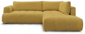 Divano angolare color senape allungabile e con contenitore (penisola a destra/a L) con rivestimento in ciniglia Fuji – Bobochic Paris