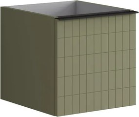 Cassettiera Pixel con 1 cassetto frontale Grid laccato opaco verde salvia e maniglia alluminio nero opaco L.40 H.40 P.45,5 cm.