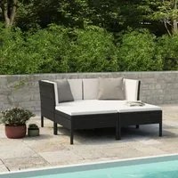 Set Divani da Giardino 4 pz con Cuscini in Polyrattan Nero cod mxl 37797