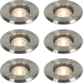 Set di 6 faretti da terra per esterni in acciaio 11cm IP67 - Basic Round